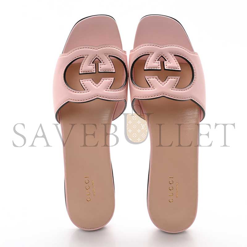 Gvc*1 cosmos softy calfskin interlocking g cut out slide sandals candy cotton